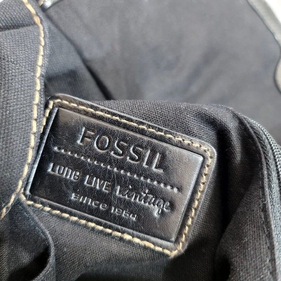 Fossil Lizette Black‎ Leather Canvas Messenger Bag Cross Body Purse - Picture 8 of 9